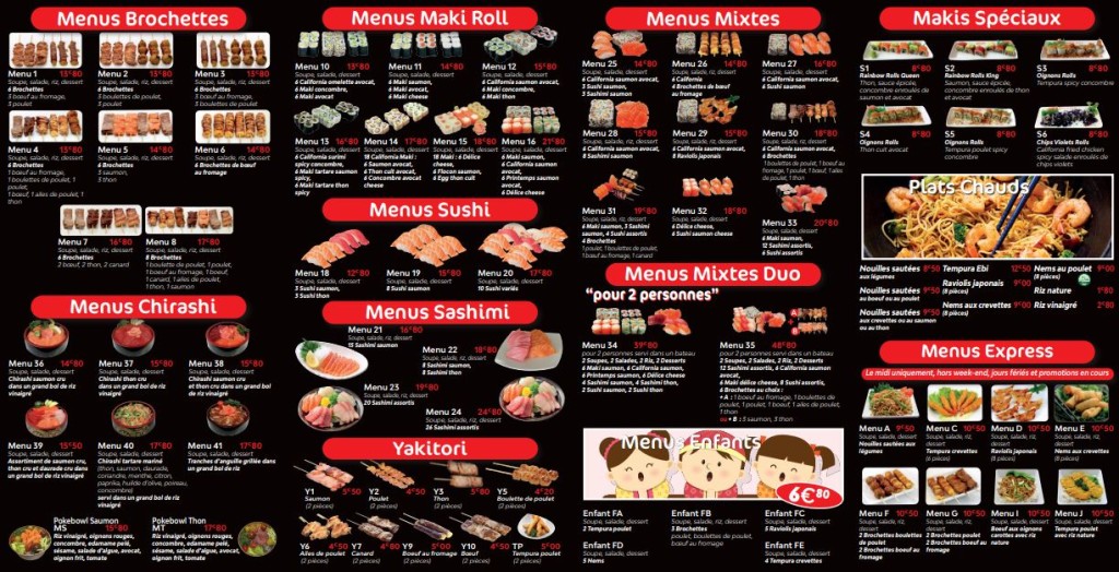 Menus SUSHI KYO